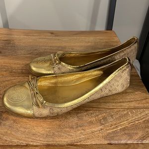 Tory Burch gold snakeskin ballet flats